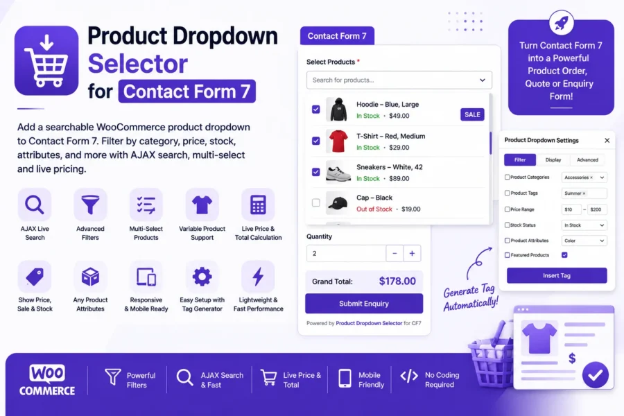 Product Dropdown Selector for Contact Form 7 WooCommerce plugin