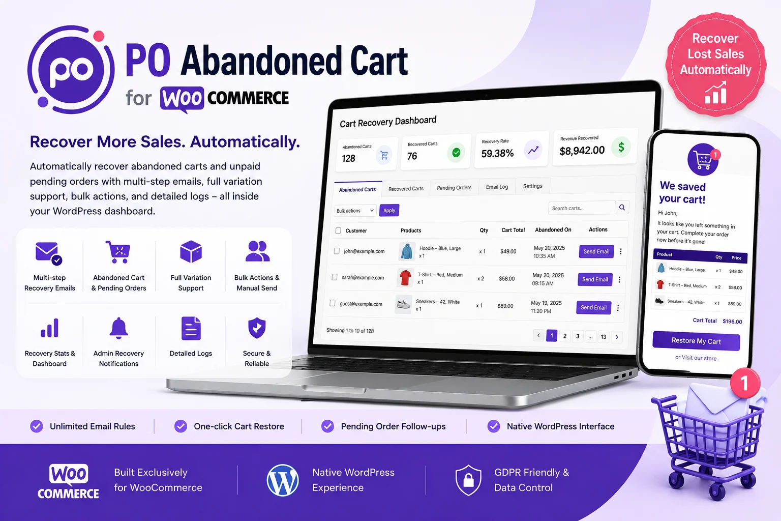 PO Abandoned Cart for WooCommerce – abandoned cart recovery plugin