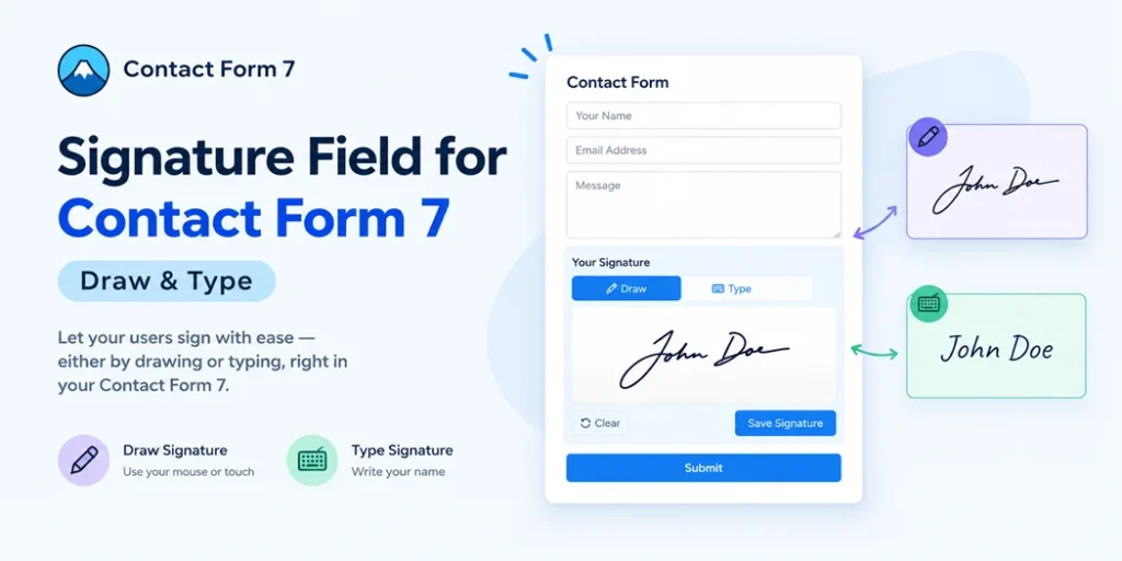 Signature field for Contact Form 7 with draw and type options