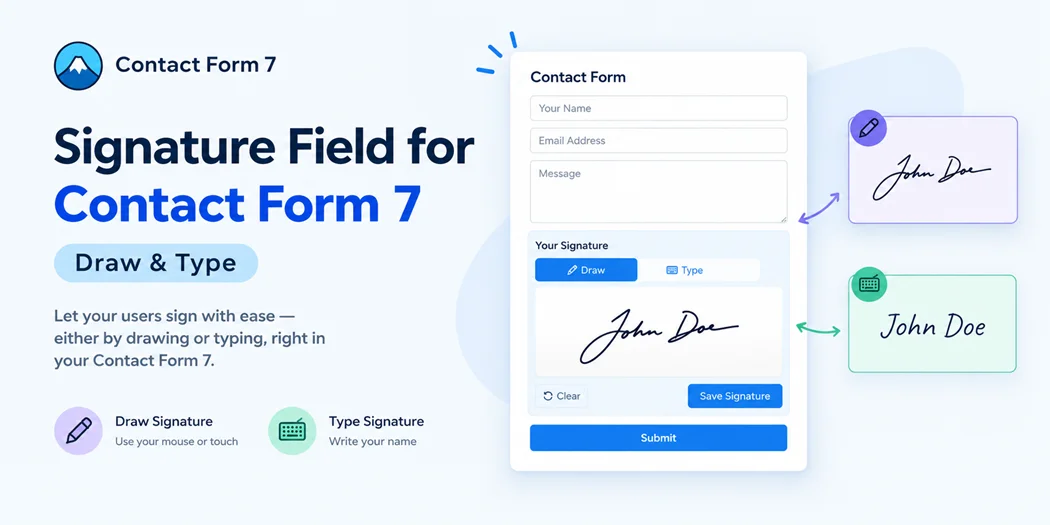 Signature field for Contact Form 7 with draw and type options